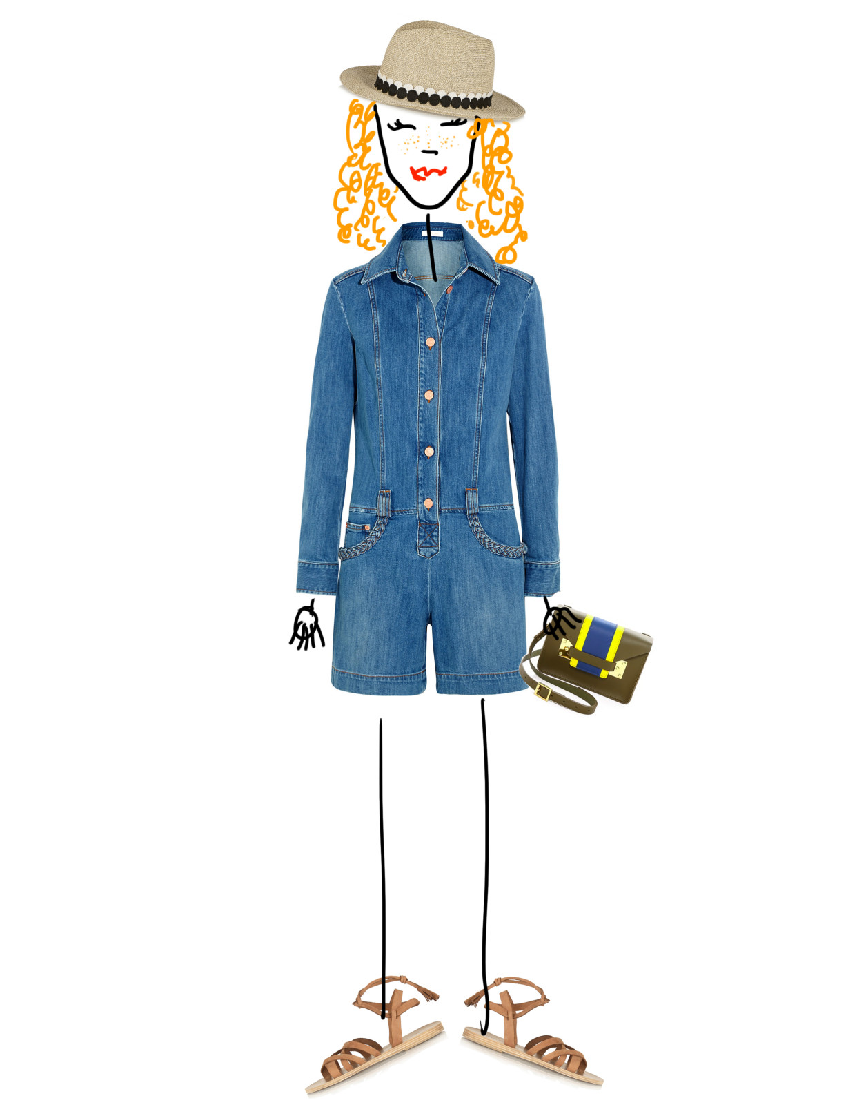 see-by-chloe-denim-romper-sophie-hulme-envelope-eugenia-kim-hat-stick-figure-zanita