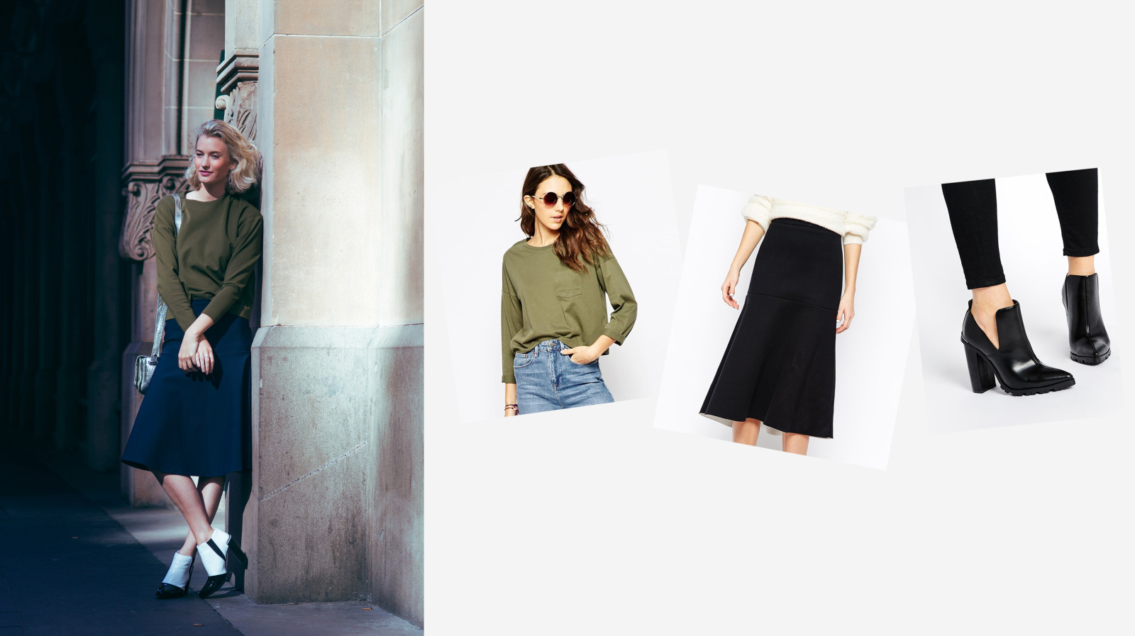 get the look zanita skirt khaki green boots