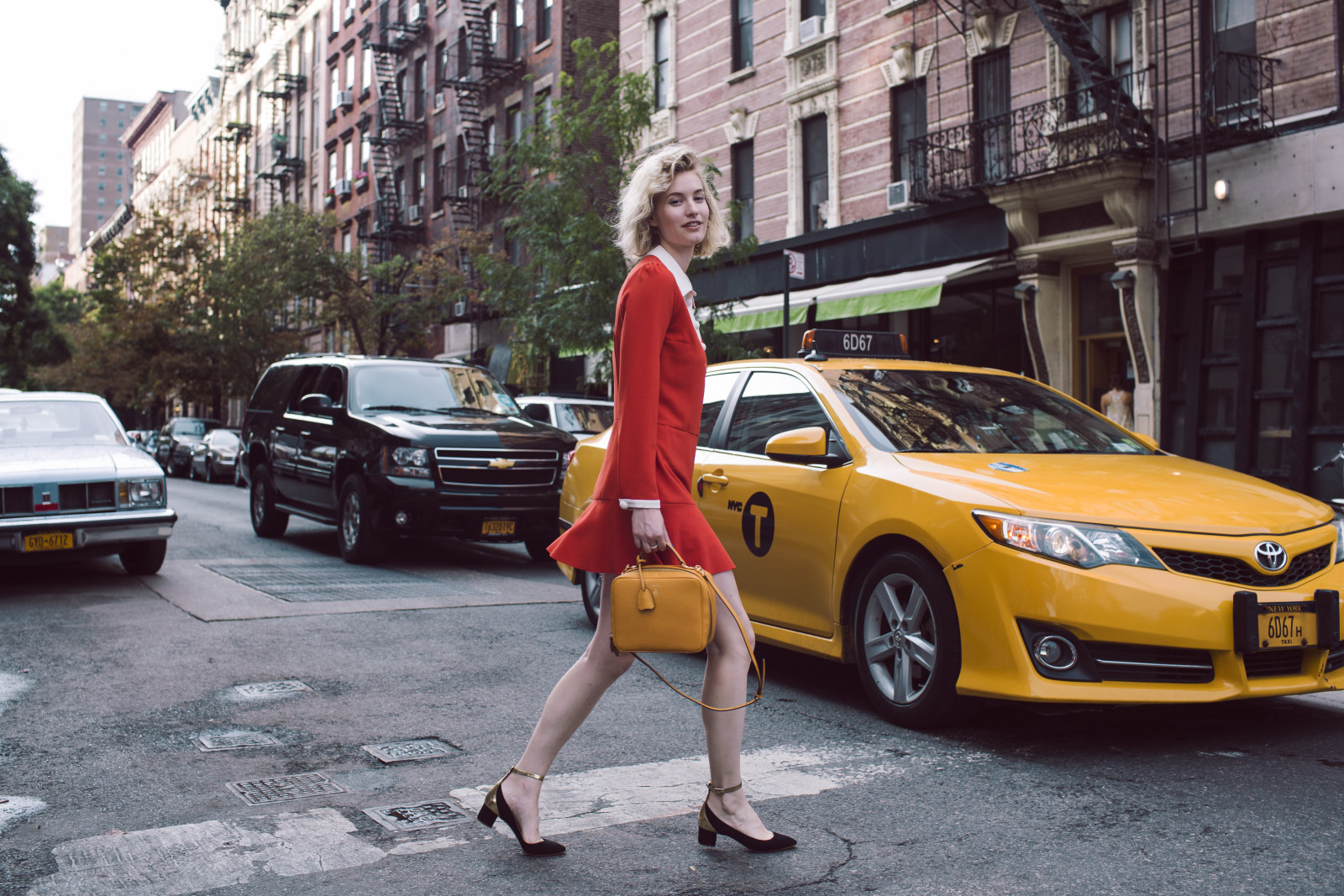 chloe-see-by-red-dress-chloe-heels-mark-cross-orange-bag